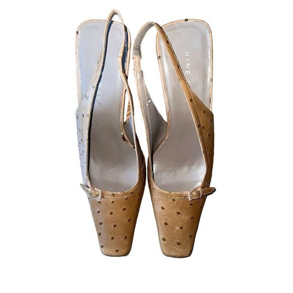 Nine West - Natural Color - Mileage - Square Toe Slingback Heels Womens Size 10 - Picture 4 of 11